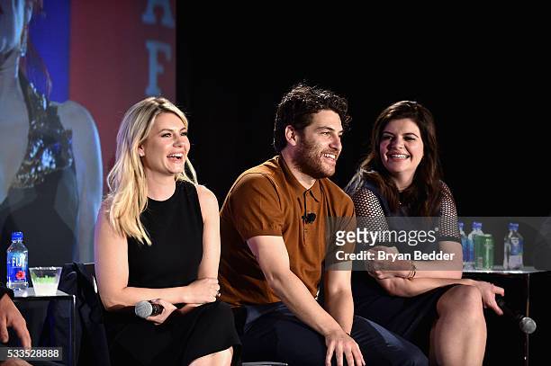 The Happy Endings Reunion with actors Elisha Cuthbert, Adam Pally and Casey Wilson on stage during the 2016 Vulture Festival at Milk Studios on May...
