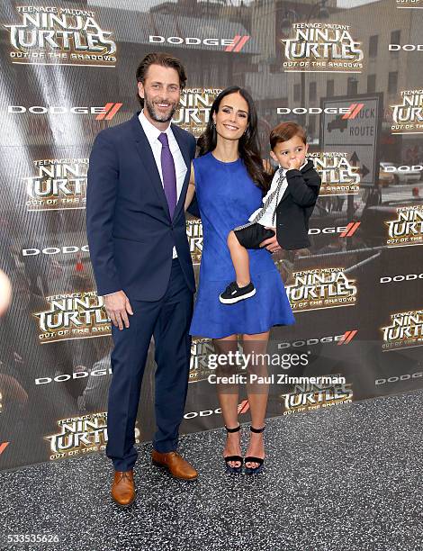 Andrew Form, Jordana Brewster and Julian Form-Brewsterl attend the "Teenage Mutant Ninja Turtles: Out Of The Shadows" world premiere at Madison...