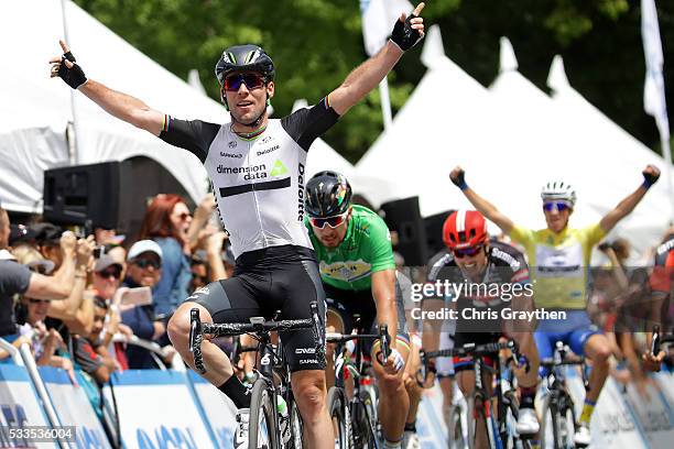 Mark Cavendish of Great Britian riding for Team Dimension Data for Qhubeka celebrates after winning stage 8 of the Amgen Tour of California on May...