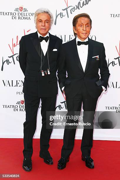 Giancarlo Giammetti and Valentino Garavani attend the 'La Traviata' Premiere at Teatro Dell'Opera on May 22, 2016 in Rome, Italy.