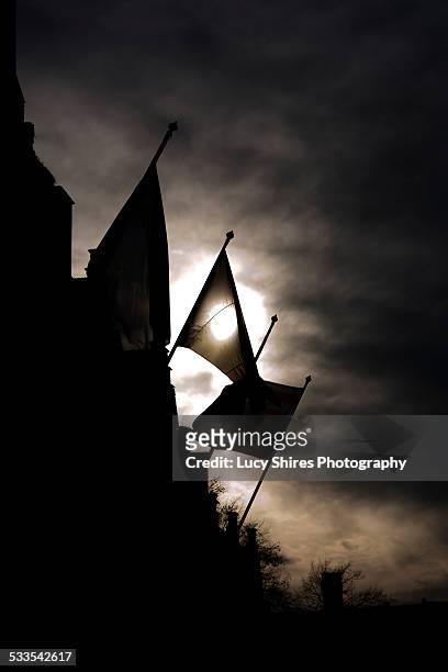 flag silhouette in bruges - lucy shires stock-fotos und bilder