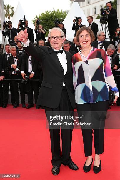 Actress Rebecca O'Brien and director Ken Loach attend the closing ceremony of the 69th annual Cannes Film Festival at the Palais des Festivals on May...