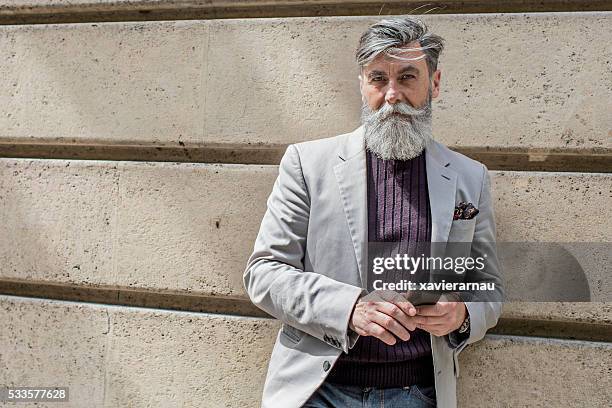 hipster senior man portrait - hipster senior man stock pictures, royalty-free photos & images