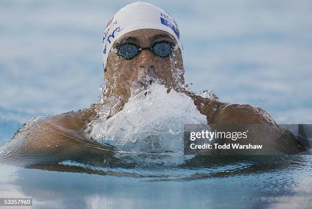 Swimmer Fabien Horth of France in action during finals of the 200 meter breastroke at the ConocoPhillips National Championship on August 4, 2005 at...