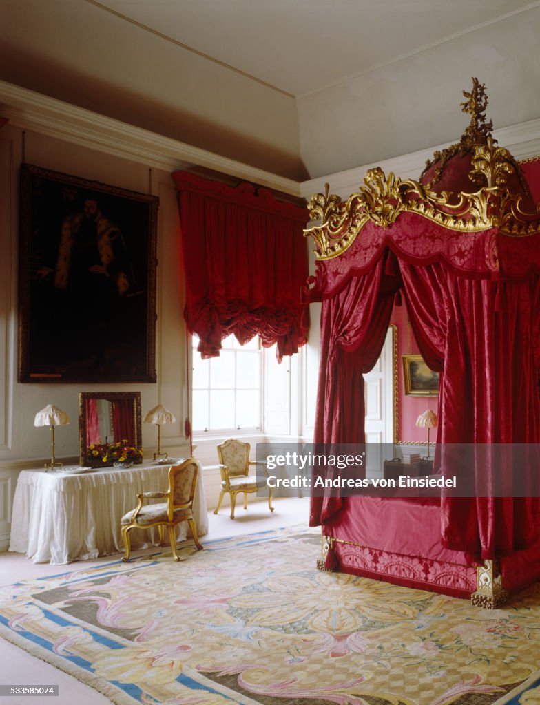 Mrs Wyndham's Bedroom with the State Bed at Petworth House, West Sussex