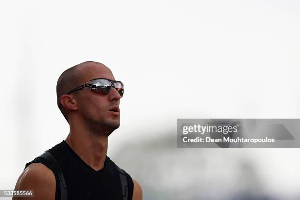 Jeremy Wariner of the USA gets ready to compete in the Mens 400m during the AA Drink FBK Games held at the FBK Stadium on May 22, 2016 in Hengelo,...