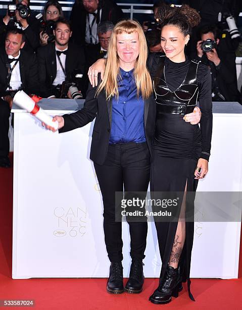 British director Andrea Arnold poses with US actress Sasha Lane after receiving the Jury Prize for her movie 'American Honey' during the Award...