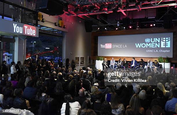 Actress Patricia Arquette, director Joss Whedon, actress Rowan Blanchard, agent Maha Dakhil, Executive Director of the ACLU of Southern California...