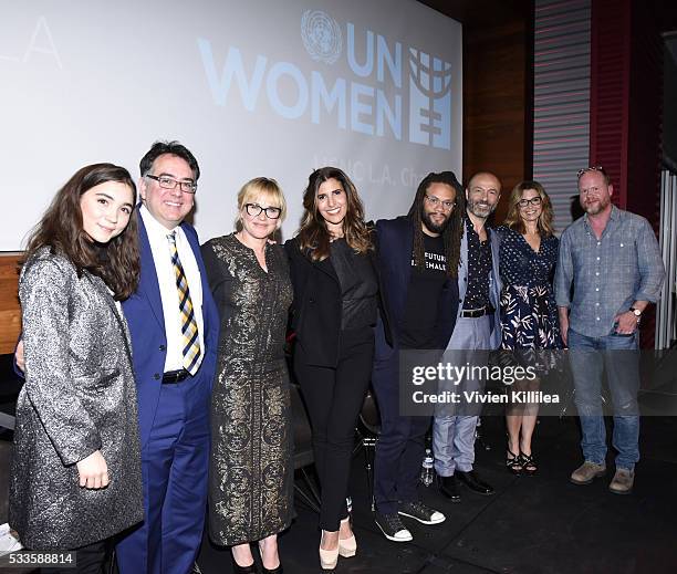 Actress Rowan Blanchard, Executive Director of the ACLU of Southern California Hector Villagra, actress Patricia Arquette, agent Maha Dakhil, Founder...