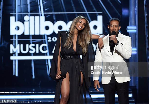 Co-hosts Ciara and Ludacris speak onstage during the 2016 Billboard Music Awards at T-Mobile Arena on May 22, 2016 in Las Vegas, Nevada.