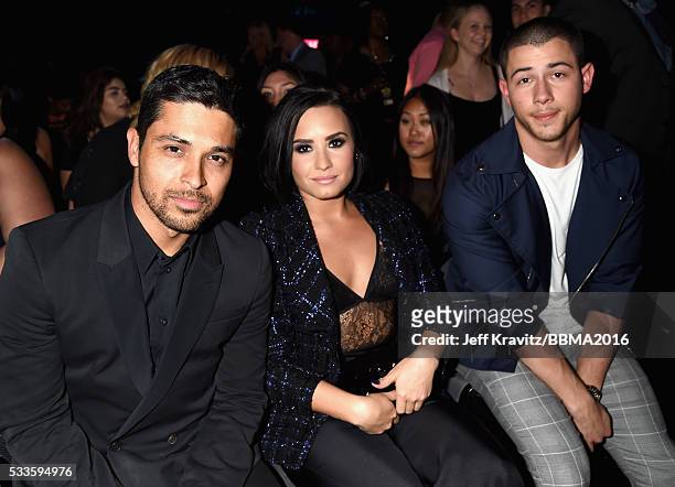 Actor Wilmer Valderrama, singers Demi Lovato and Nick Jonas attend the 2016 Billboard Music Awards at T-Mobile Arena on May 22, 2016 in Las Vegas,...