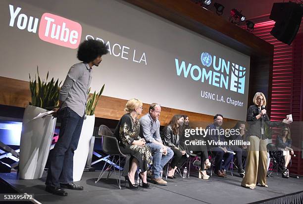 Sean Hill, actress Patricia Arquette, director Joss Whedon, actress Rowan Blanchard, agent Maha Dakhil, Executive Director of the ACLU of Southern...