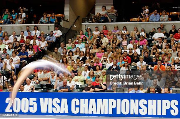 Nastia Liukin performs the floor routine during the 2005 Visa Championships on August 11, 2005 at the Conseco Fieldhouse in Indianapolis, Indiana....