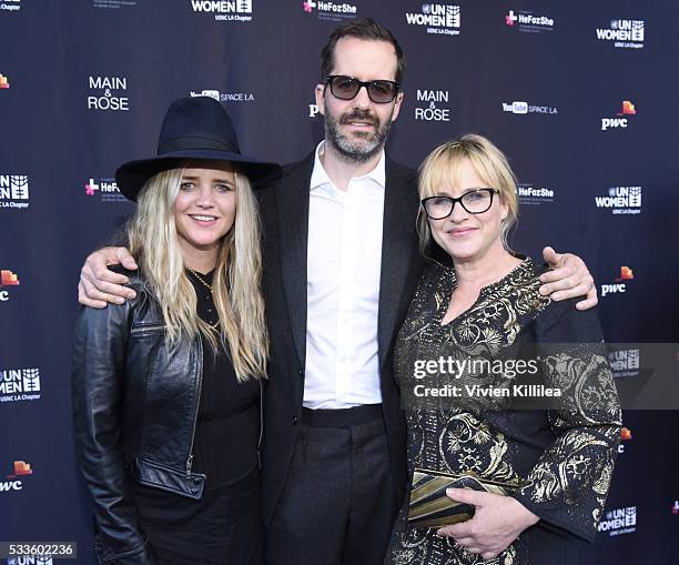 Clare Munn, artist Eric White and actress Patricia Arquette attend the UN Women USNC L.A. Media Summit in support of #HeForShe at YouTube Space LA at...