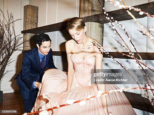 Fashion designer Zac Posen and model/fashion designer Betina Holte are photographed for Glamour Magazine on December 17, 2012 in New York City.