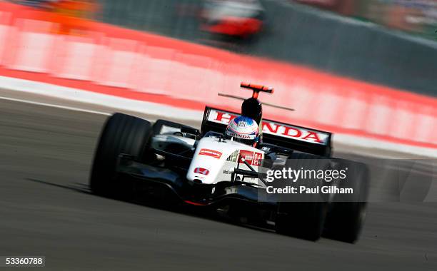 Jenson Button of England and B.A.R. - Honda during the Hungarian F1 Grand Prix at the Hungaroring on July 31, 2005 in Budapest, Hungary.