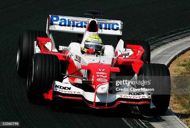 Ralf Schumacher of Germany and Toyota in action during the Hungarian F1 Grand Prix at the Hungaroring on July 31, 2005 in Budapest, Hungary.