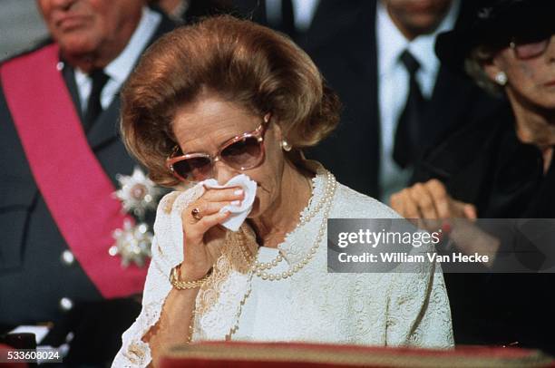 Queen Fabiola of Belgium at the funeral of King Baudouin.