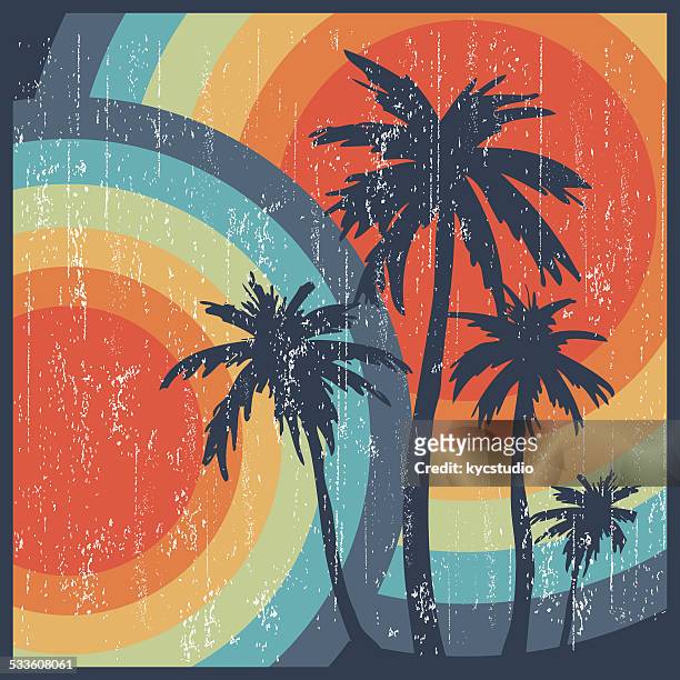 stockillustraties, clipart, cartoons en iconen met summer retro palm trees - californie surf
