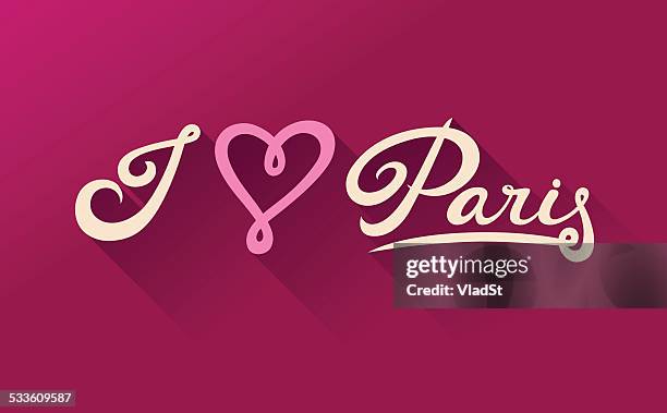 ich liebe paris kalligrafie-karte - long shadow shadow stock-grafiken, -clipart, -cartoons und -symbole