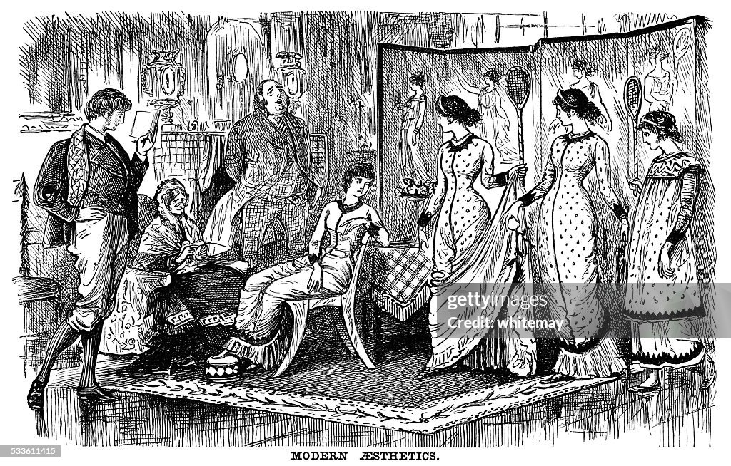 Young Victorian ladies dressed in the Aesthetic manner