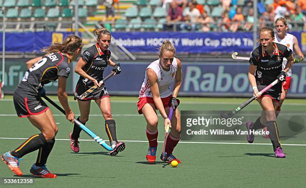 Barbara Nelen, Emilie Sinia and Jill Boon of Belgium against Susannah Townsend of England pictured during the women game Belgium vs England at the...