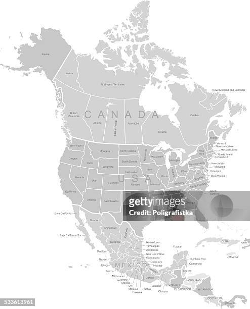 ilustraciones, imágenes clip art, dibujos animados e iconos de stock de detallado vector de mapa de américa del norte - américa del norte