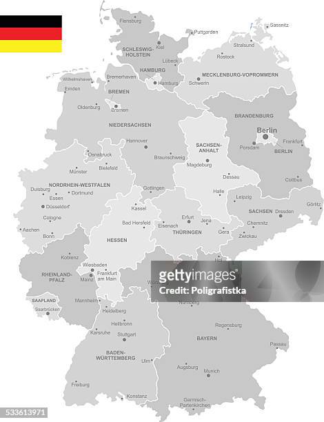 detailed vector map of germany - hesse germany stock illustrations