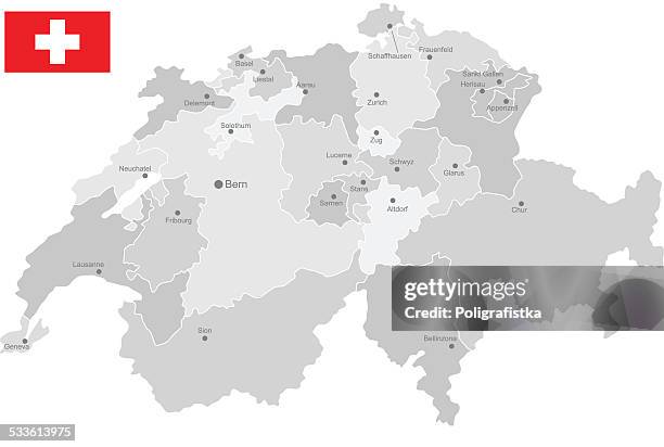 detaillierte vektor-karte der schweiz - maps stock-grafiken, -clipart, -cartoons und -symbole