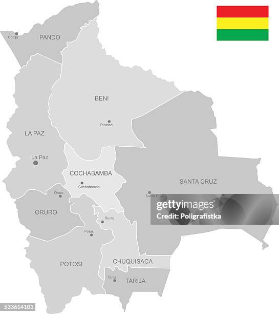 detailed vector map of bolivia - sucre bolivia stock illustrations