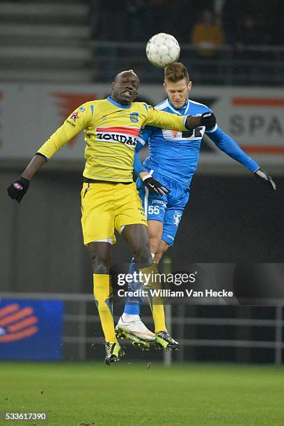 Mbaye Diagne of KVC Westerlo and Gherson Rami of KAA Gent during the Jupiler Pro League match between KAA Gent and Westerlo in the Ghelamco Arena in...