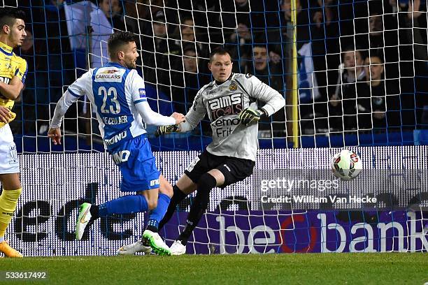 De Ceulaer Benji of Krc Genk - Steppe Kenny goalkeeper of Beveren during the Jupiler Pro League match between KRC Genk and Waasland Beveren in Genk,...