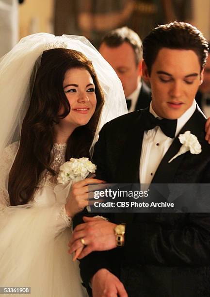 Elvis Presley and Priscilla on their wedding day, in ELVIS, a four-hour mini-series which will be broadcast as the "CBS Sunday Movie," Sunday, May 8...
