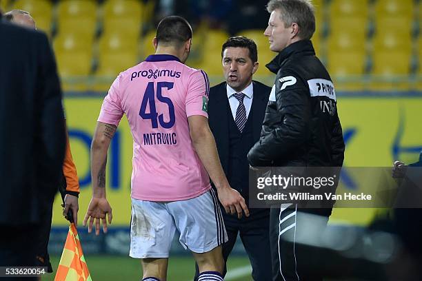 Mitrovic Aleksandar forward of Rsc Anderlecht - Besnik Hasi head coach of Rsc Anderlecht during the Jupiler Pro League match between KSC Koninklijke...