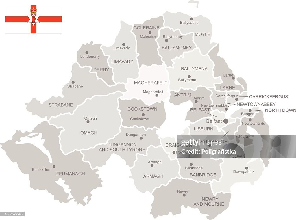 N. Ireland Postcode Map Detailed Vector Map Of Northern Ireland High-Res Vector Graphic - Getty ...
