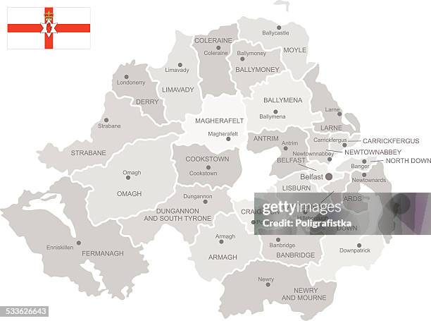 detailed vector map of northern ireland - northern ireland illustration stock illustrations