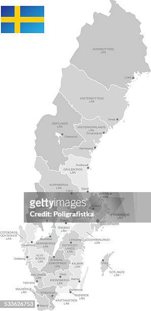 detailed vector map of sweden - stockholm map stock illustrations