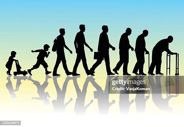 set of people aging - mobility walker stock illustrations