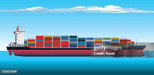 bildbanksillustrationer, clip art samt tecknat material och ikoner med container ship - boat dock