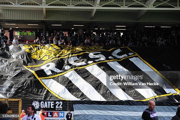 Supporters of charleroi during the Jupiler Pro League play off 1 match between Sporting Charleroi and Standard de Liege in Charleroi, Belgium.