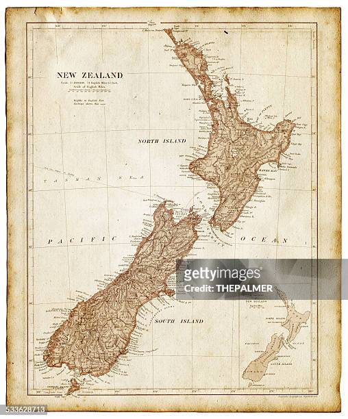illustrazioni stock, clip art, cartoni animati e icone di tendenza di vecchia mappa di nuova zelanda e tasmania 1899 - nuova zelanda