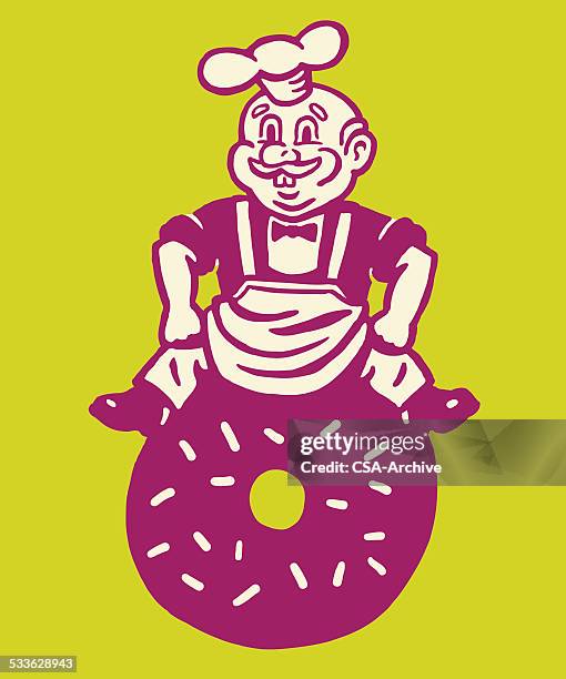 chef sitting on a donut - doughnut stock illustrations
