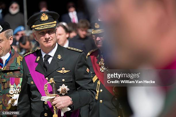 - Le Roi Philipe assiste à la cérémonie de commémoration du 70ème anniversaire de la fin de la Deuxième Guerre Mondiale à la Colonne du Congrès à...