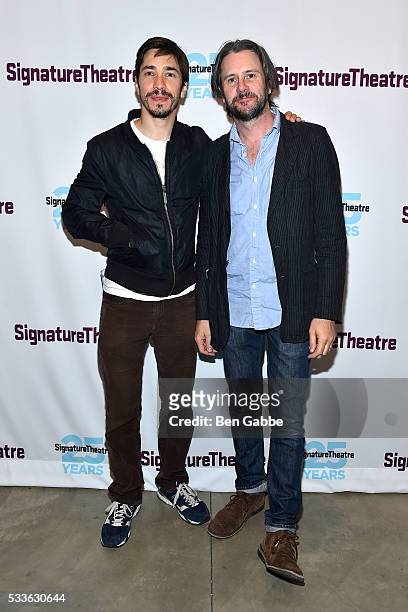 Actors Justin Long and Josh Hamilton attend Signature Plays opening night at Signature Theatre Company Pershing Square Signature Center on May 22,...