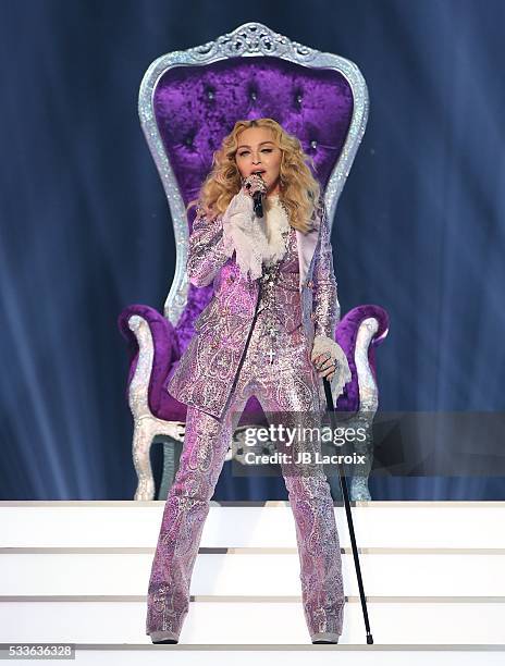 Singer Madonna is seen on stage during the 2016 Billboard Music Awards held at the T-Mobile Arena on May 22, 2016 in Las Vegas, Nevada.