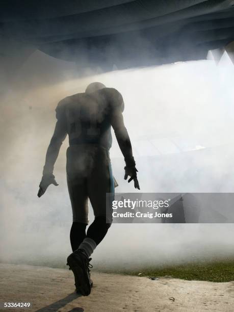 Wide receiver Ricky Proehl of the Carolina Panthers takes the field to face the Tampa Bay Buccaneers during the game at Bank of America Stadium on...