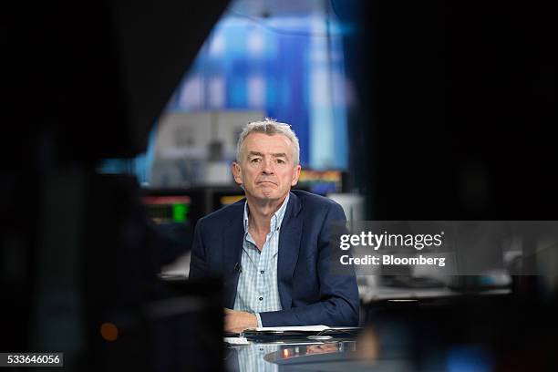 Michael O'Leary, chief executive officer of Ryanair Holdings Plc, pauses during a Bloomberg Television interview in London, U.K., on Monday, May 23,...