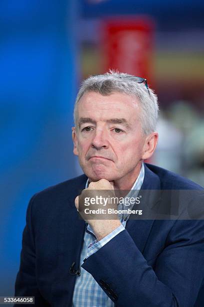 Michael O'Leary, chief executive officer of Ryanair Holdings Plc, pauses during a Bloomberg Television interview in London, U.K., on Monday, May 23,...