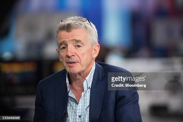 Michael O'Leary, chief executive officer of Ryanair Holdings Plc, speaks during a Bloomberg Television interview in London, U.K., on Monday, May 23,...