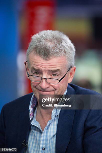 Michael O'Leary, chief executive officer of Ryanair Holdings Plc, pauses during a Bloomberg Television interview in London, U.K., on Monday, May 23,...